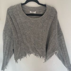 Double Zero Grey Fringe Crop Sweater